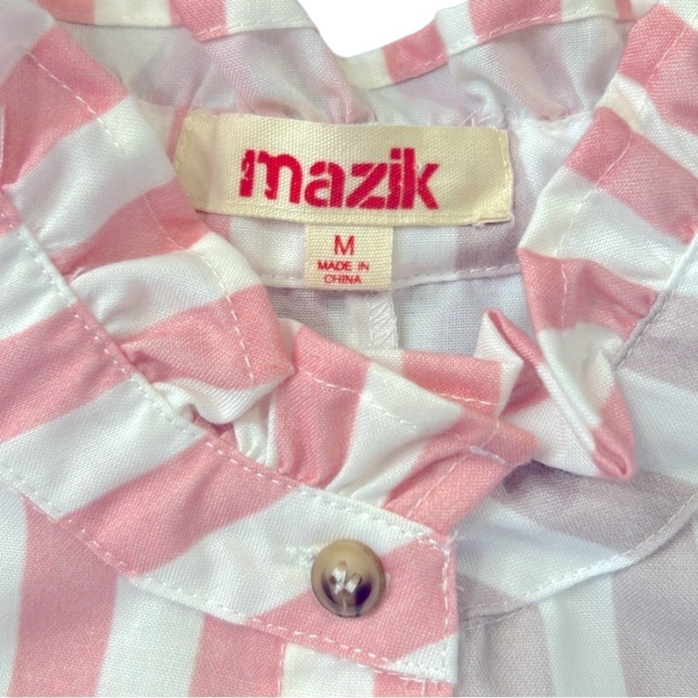Mazik Cotton Pastel Ruffle Sleeve Button Down Stripe Shirt Size Medium - Picture 6 of 13